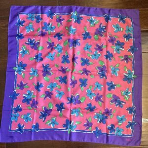 Sara Coventry Scarf Made In Italy Flowers Pink Purple Blue Green Square 30”